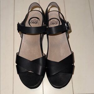 Abeo Black Crisscross Leather Slingback Sandals